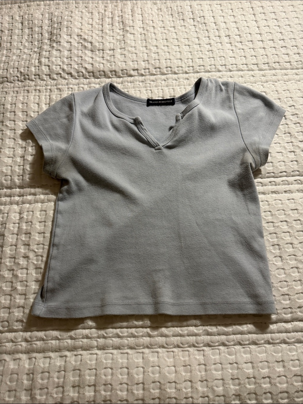 Brandy Melville Light Gray Short Sleeve Notch V-Neck Tee